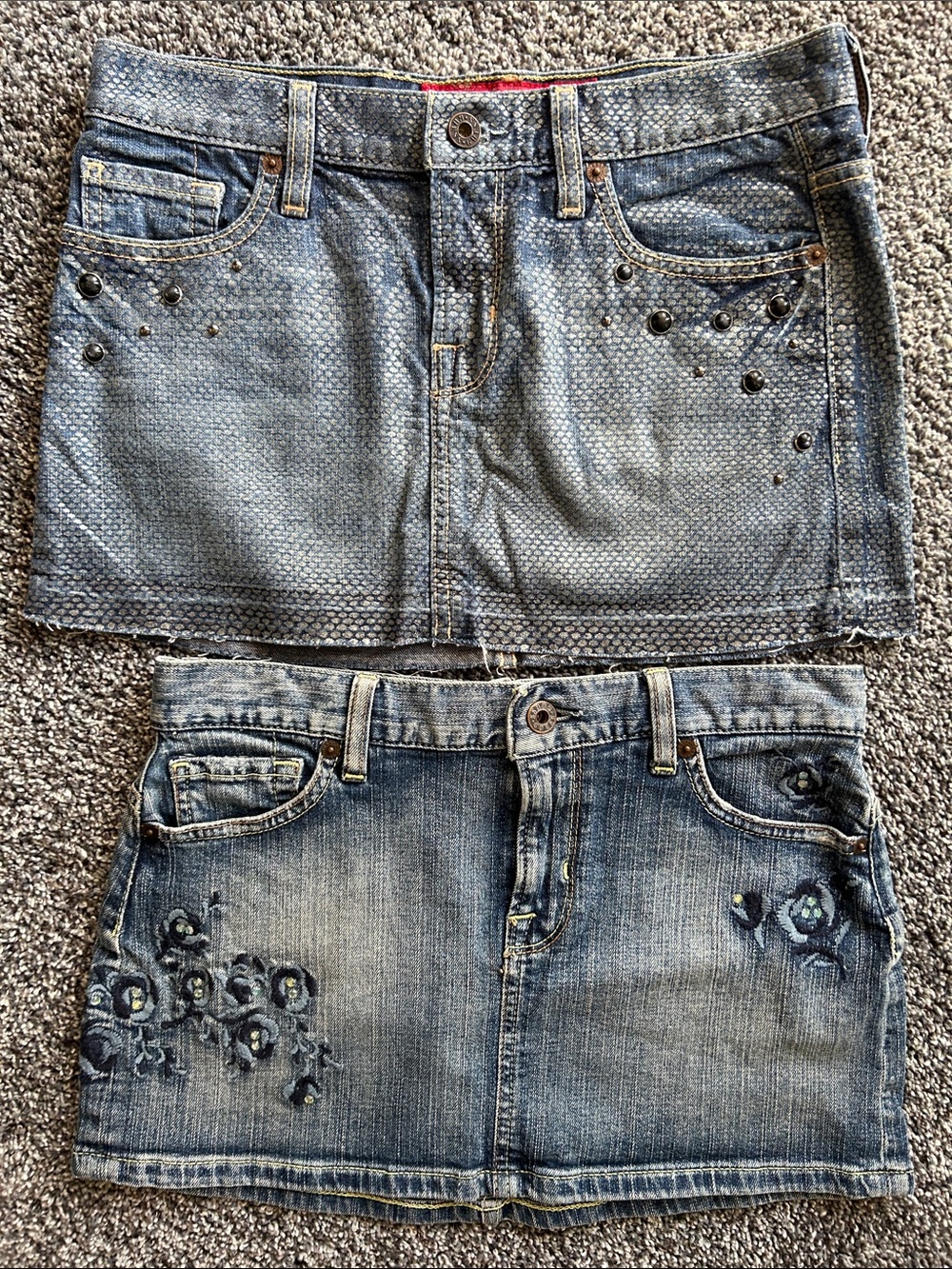 🔥 2 Studded & Embroidered Denim Mini Skirts - Blue 🔥
